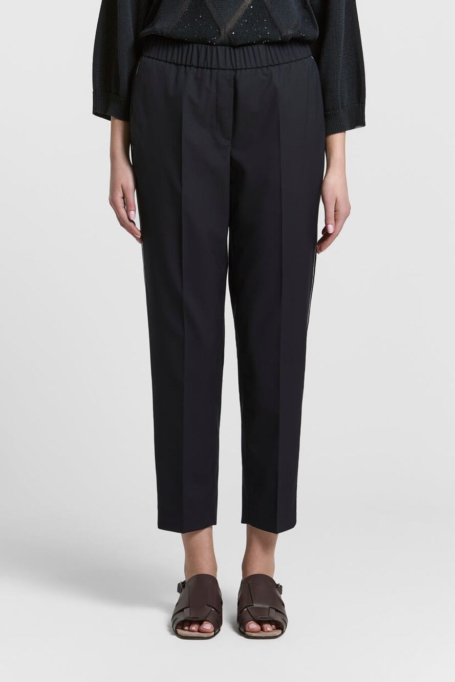 Brunello Cucinelli Black Silk Side Stripe Creased Pull-On Dress Pant Trousers 10